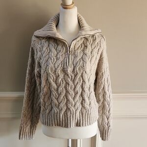 Elegant Cable Knit Turtleneck Sweater - Beige